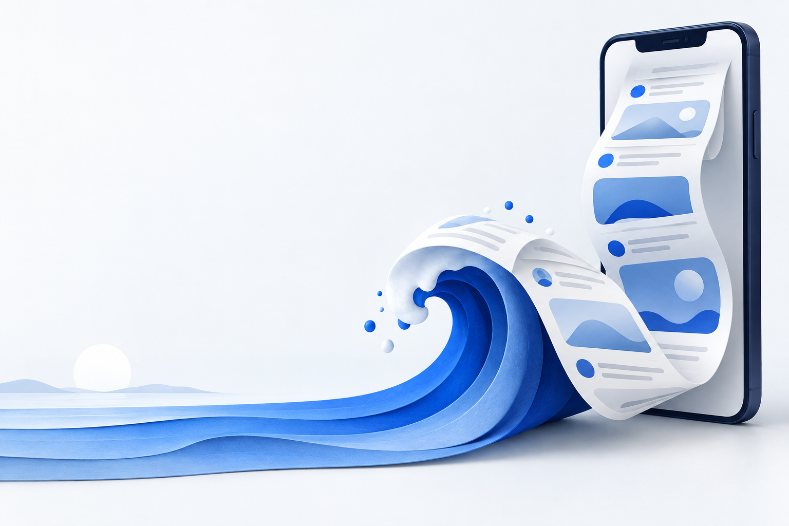 A blue ocean wave unfurling from a social media feed